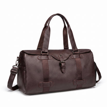 Leather Duffel Bag with Supportive Weekender Design and Buckle Closure - Brown