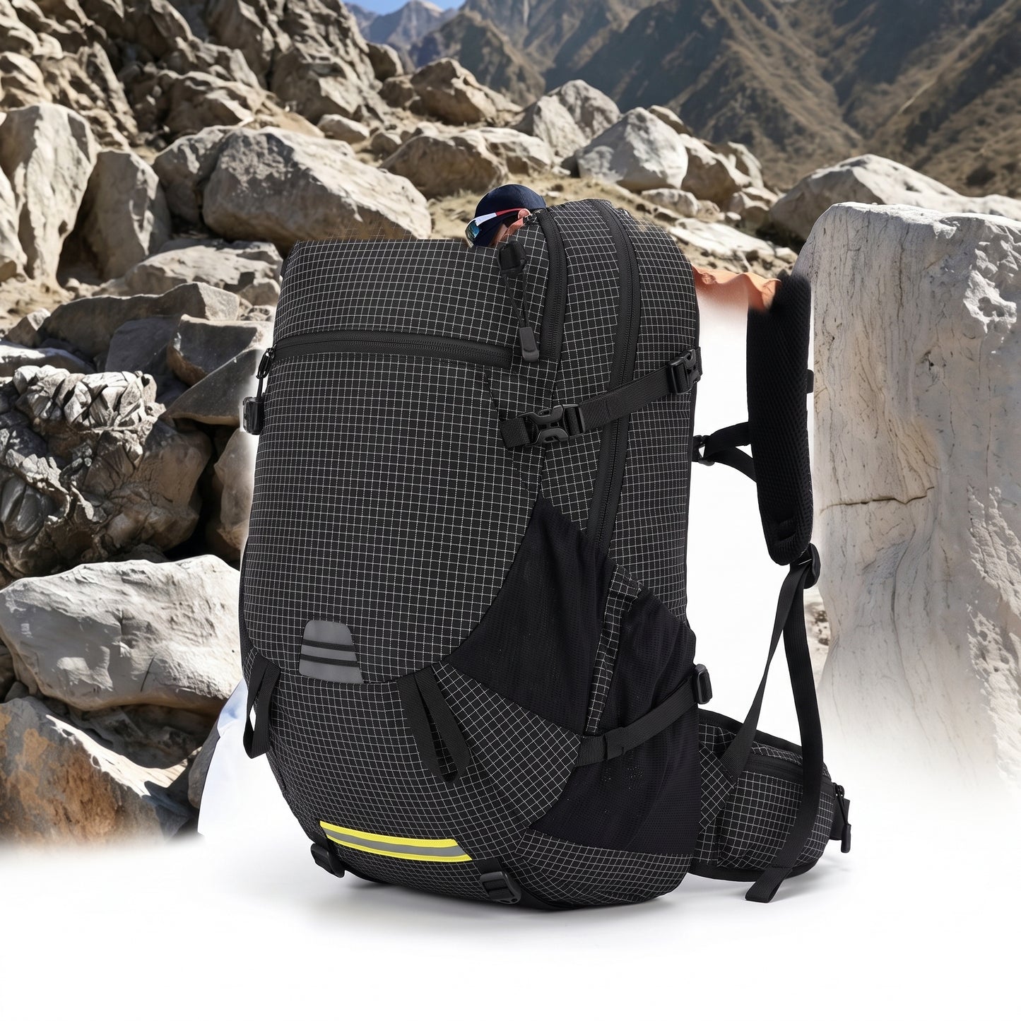 Lightweight Hiking Backpack with Secure Daypack and Pattern - Dark Gray