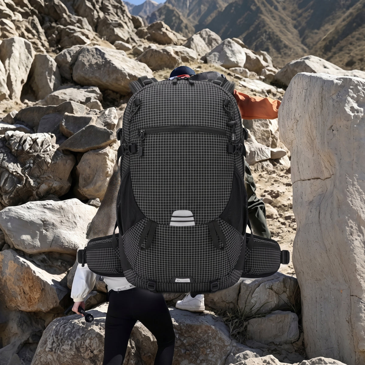 Lightweight Hiking Backpack with Secure Daypack and Pattern - Light Blue