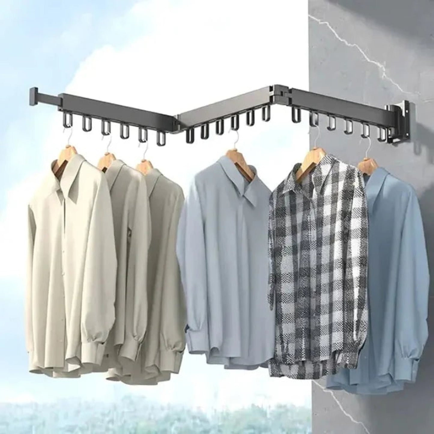 Wall Mount Drying Rack Clothes Collapsible Extendable Design With Hooks - Image 3