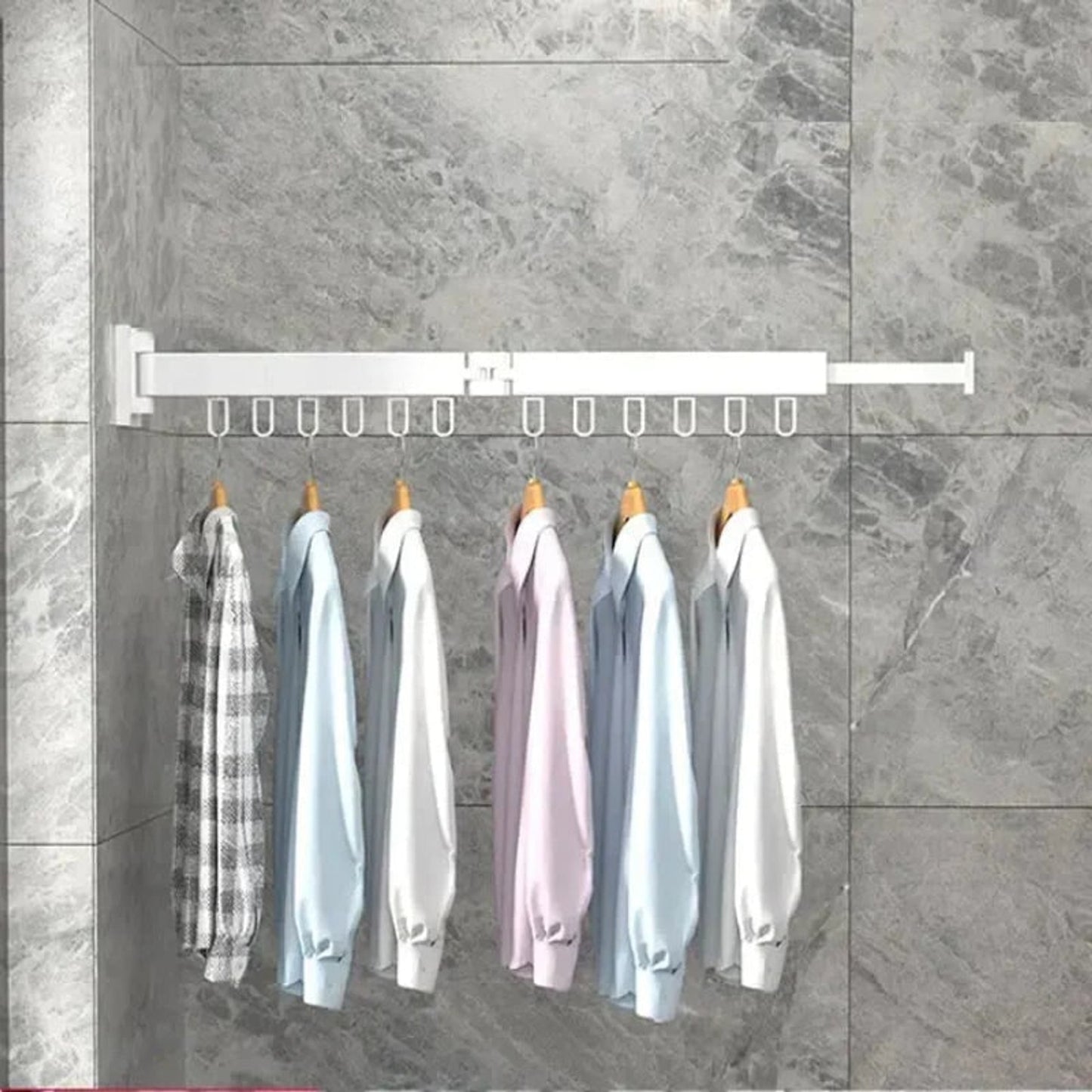 Wall Mount Drying Rack Clothes Collapsible Extendable Design With Hooks - Image 5