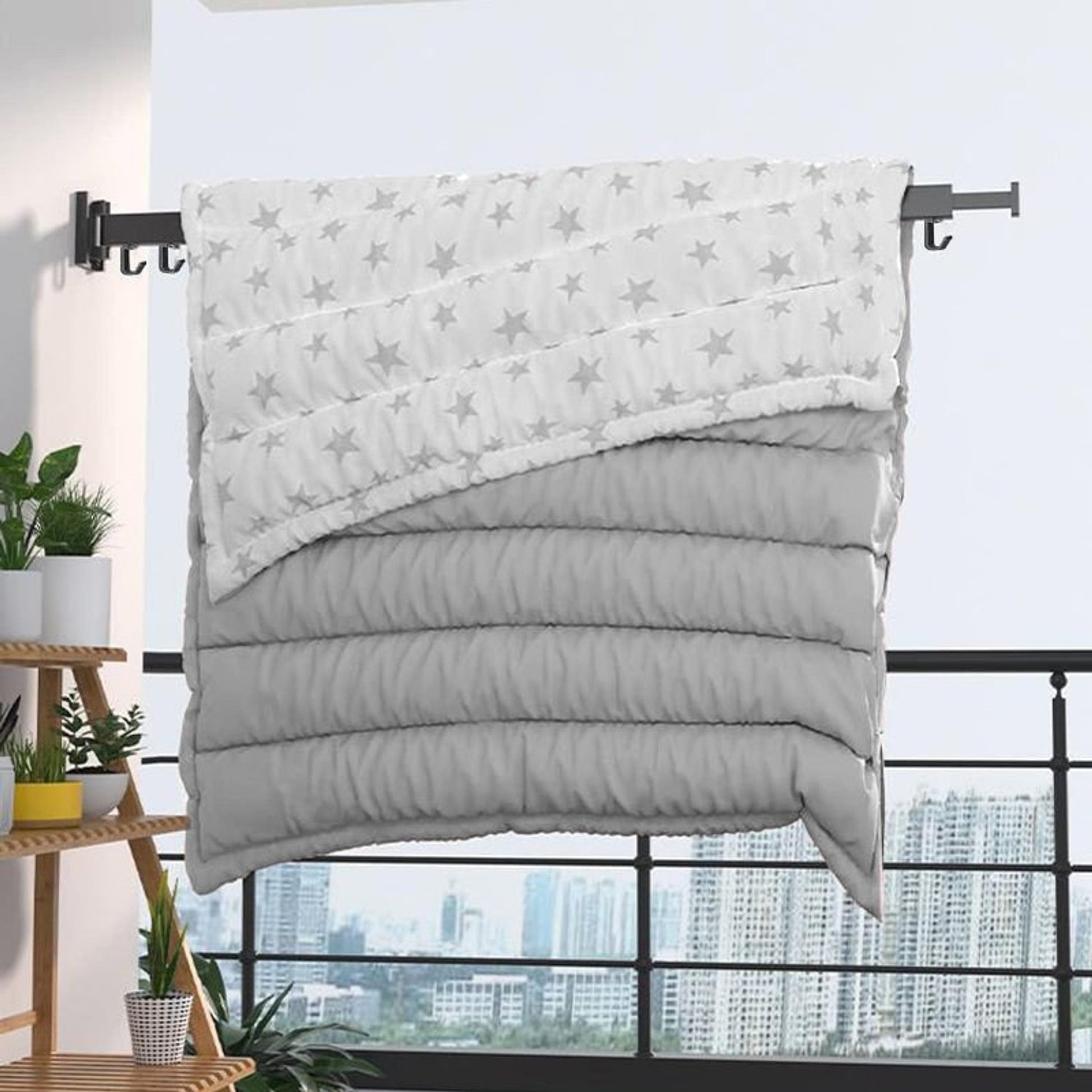 Wall Mount Drying Rack Clothes Collapsible Extendable Design With Hooks - Image 7