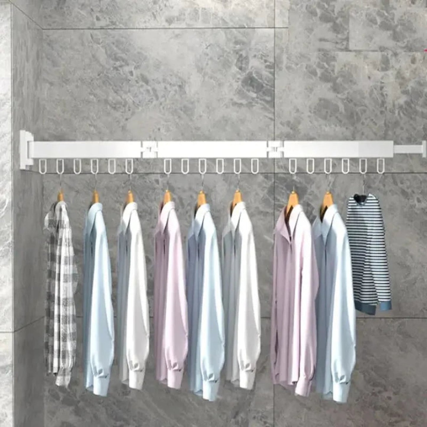 Wall Mount Drying Rack Clothes Collapsible Extendable Design With Hooks - Image 6