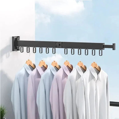 Wall Mount Drying Rack Clothes Collapsible Extendable Design With Hooks - Image 2