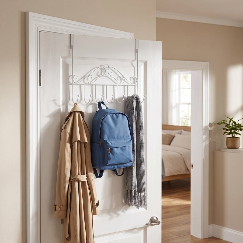 Wall Mounted Coat Rack with Secure Over-the-Door Design and Scrollwork