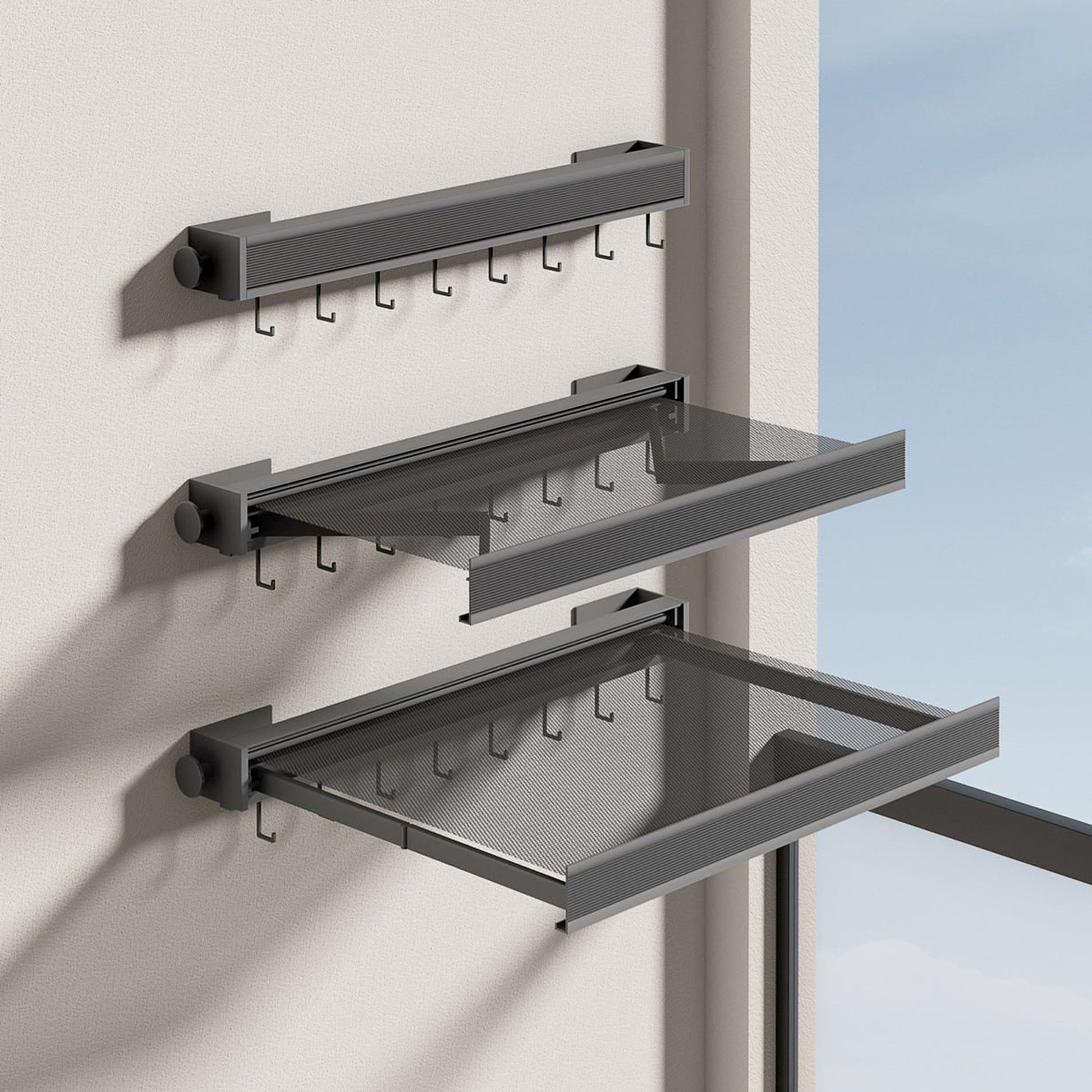 Wall Mounted Drying Rack Extendable With Shelf And Hooks Optimize Your Home Space - Image 4