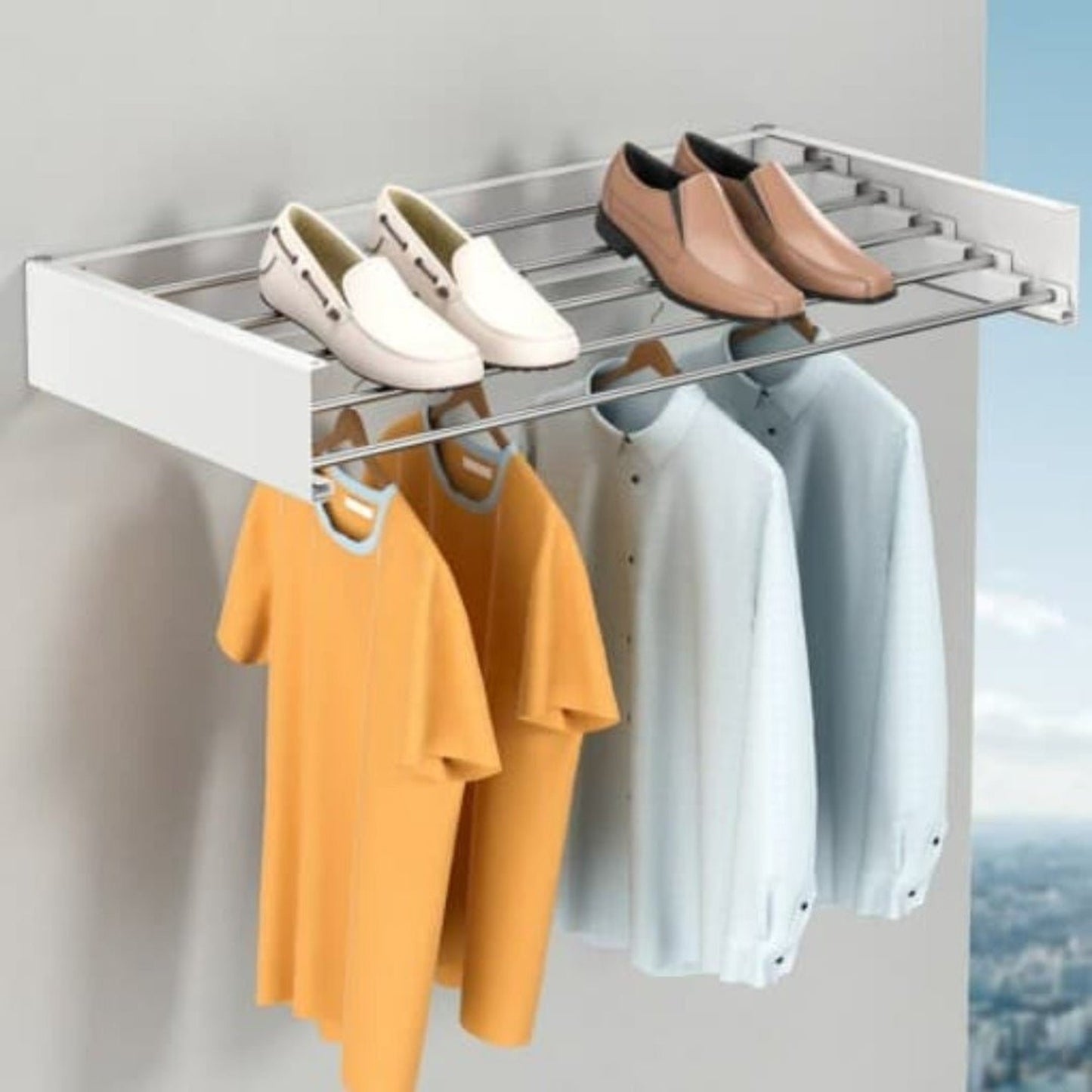 Wall Mounted Drying Rack Foldable Clothes With Multiple Extendable Rods For Laundry - Image 1