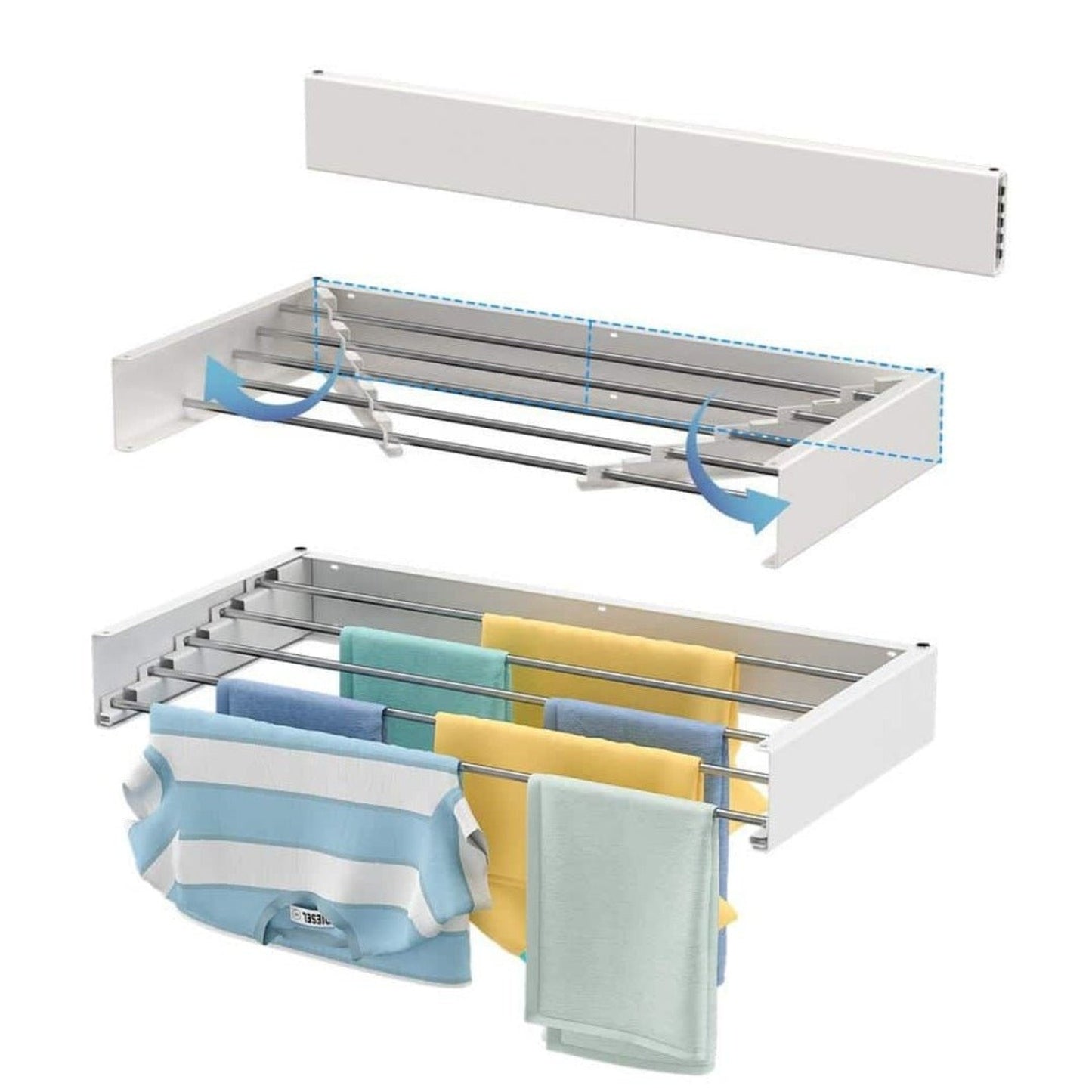 Wall Mounted Drying Rack Foldable Clothes With Multiple Extendable Rods For Laundry - Image 2