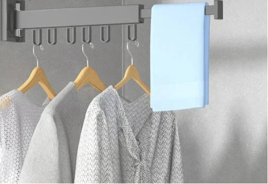 Wall Mounted Drying Rack Folding Clothes Drying Rack With Retractable 3-Fold Bar Space-Saving Design For Home Laundry Silver Metal Construction - Image 1