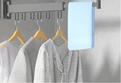 Wall Mounted Drying Rack Folding Clothes Drying Rack With Retractable 3-Fold Bar Space-Saving Design For Home Laundry Silver Metal Construction - Image 1