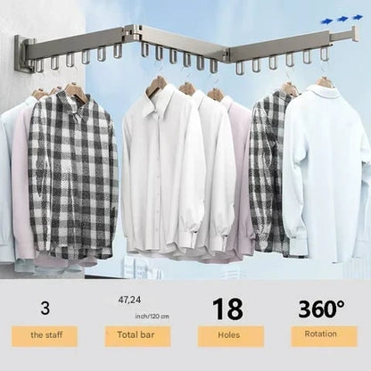 Wall Mounted Drying Rack Folding Clothes Drying Rack With Retractable 3-Fold Bar Space-Saving Design For Home Laundry Silver Metal Construction - Image 10