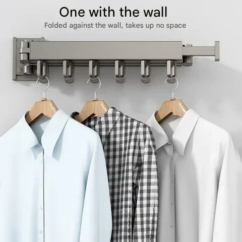 Wall Mounted Drying Rack Folding Clothes Drying Rack With Retractable 3-Fold Bar Space-Saving Design For Home Laundry Silver Metal Construction - Image 15