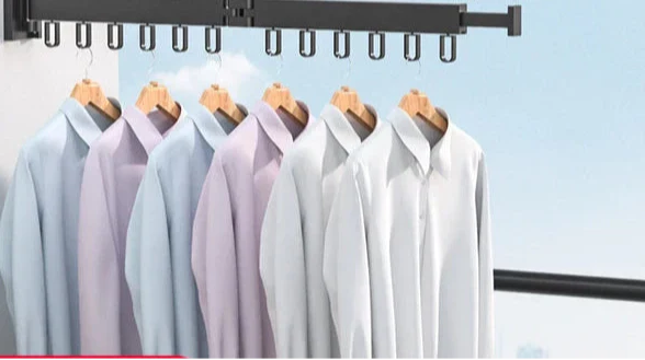 Wall Mounted Drying Rack Folding Clothes Drying Rack With Retractable 3-Fold Bar Space-Saving Design For Home Laundry Silver Metal Construction - Image 5