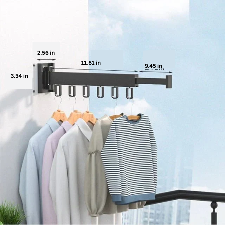 Wall Mounted Drying Rack Retractable Laundry Hanger With Hooks For Clothes - Image 3
