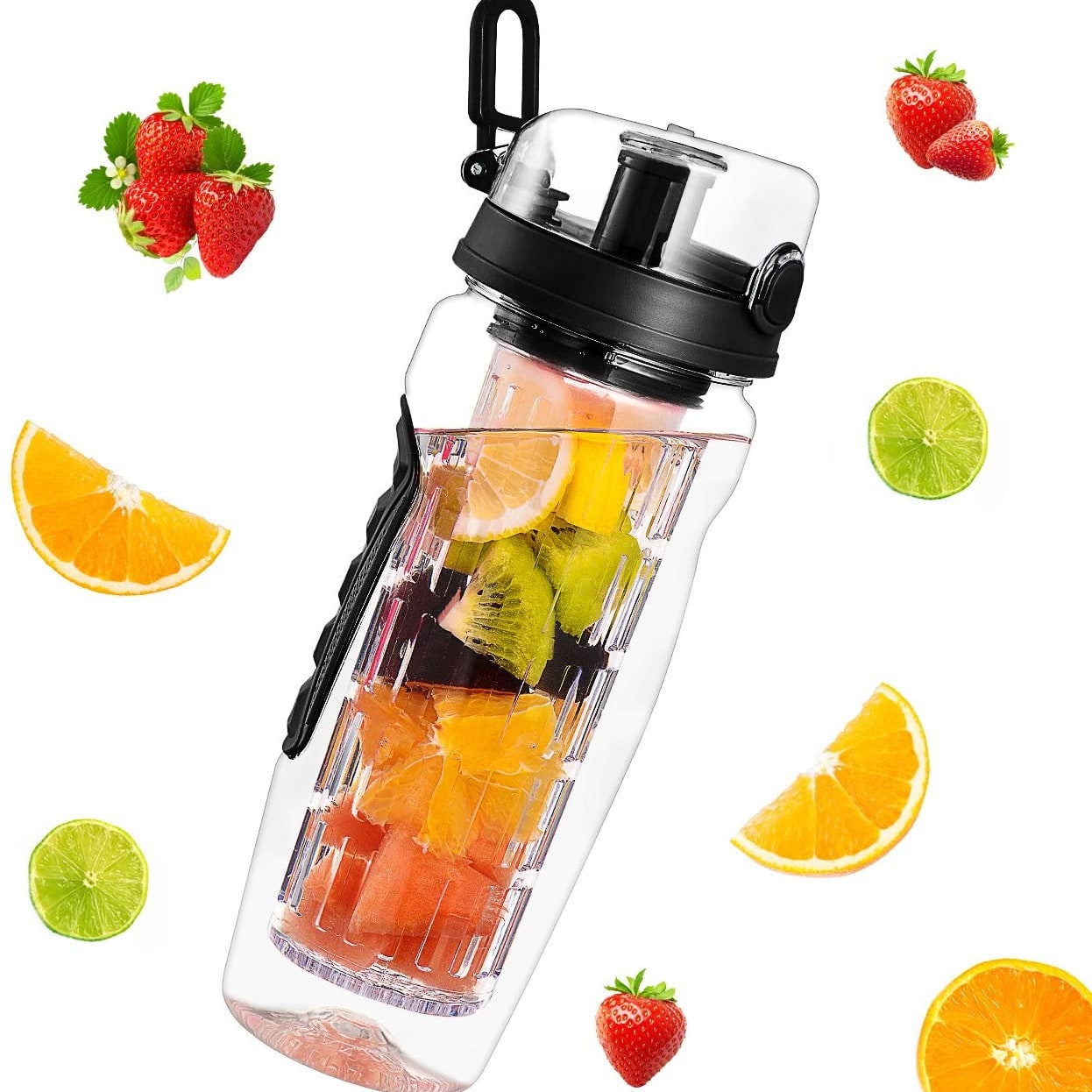 Water Bottle Fruit Infuser Clear Leakproof Design Flip-Top Lid - Image 1