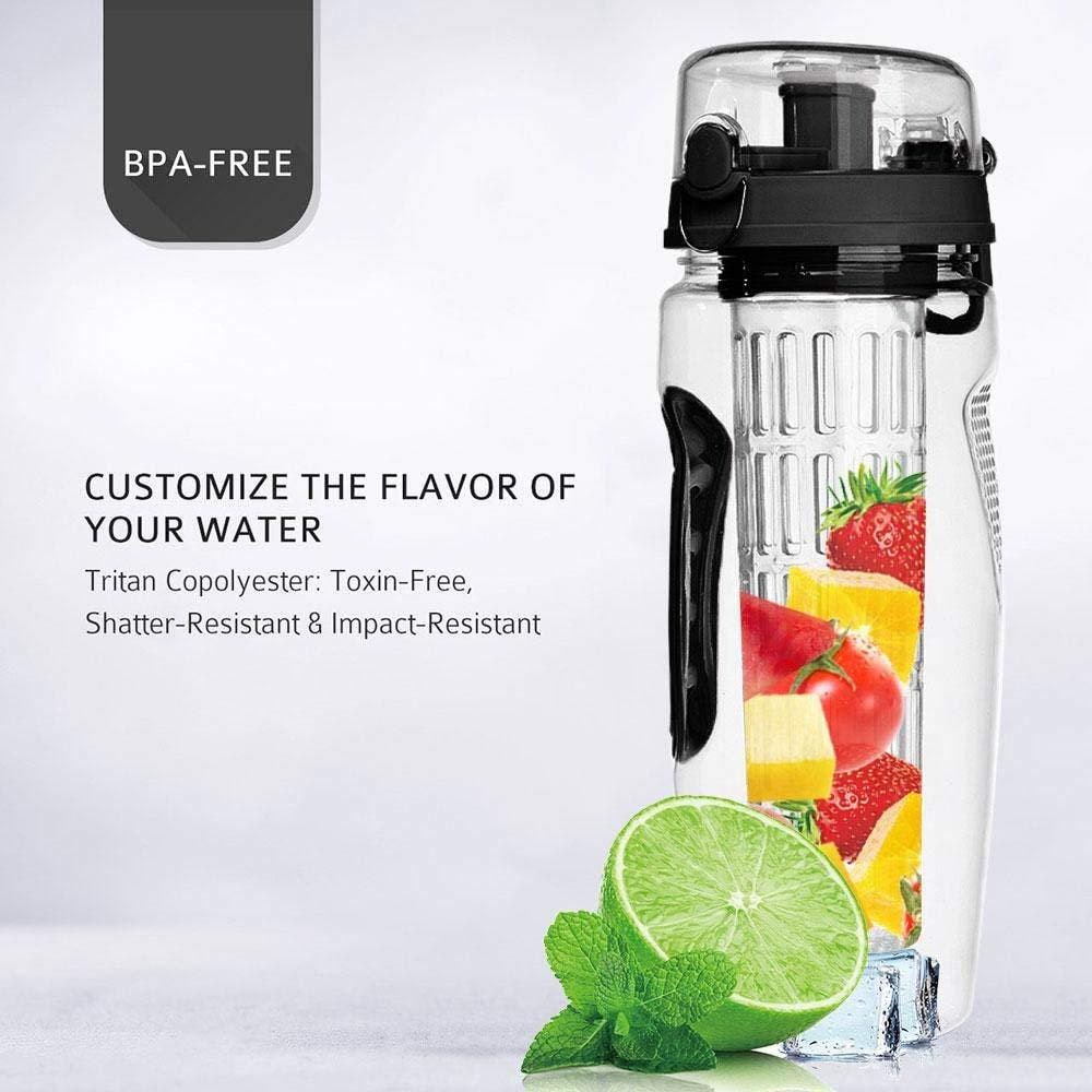 Water Bottle Fruit Infuser Clear Leakproof Design Flip-Top Lid - Image 12