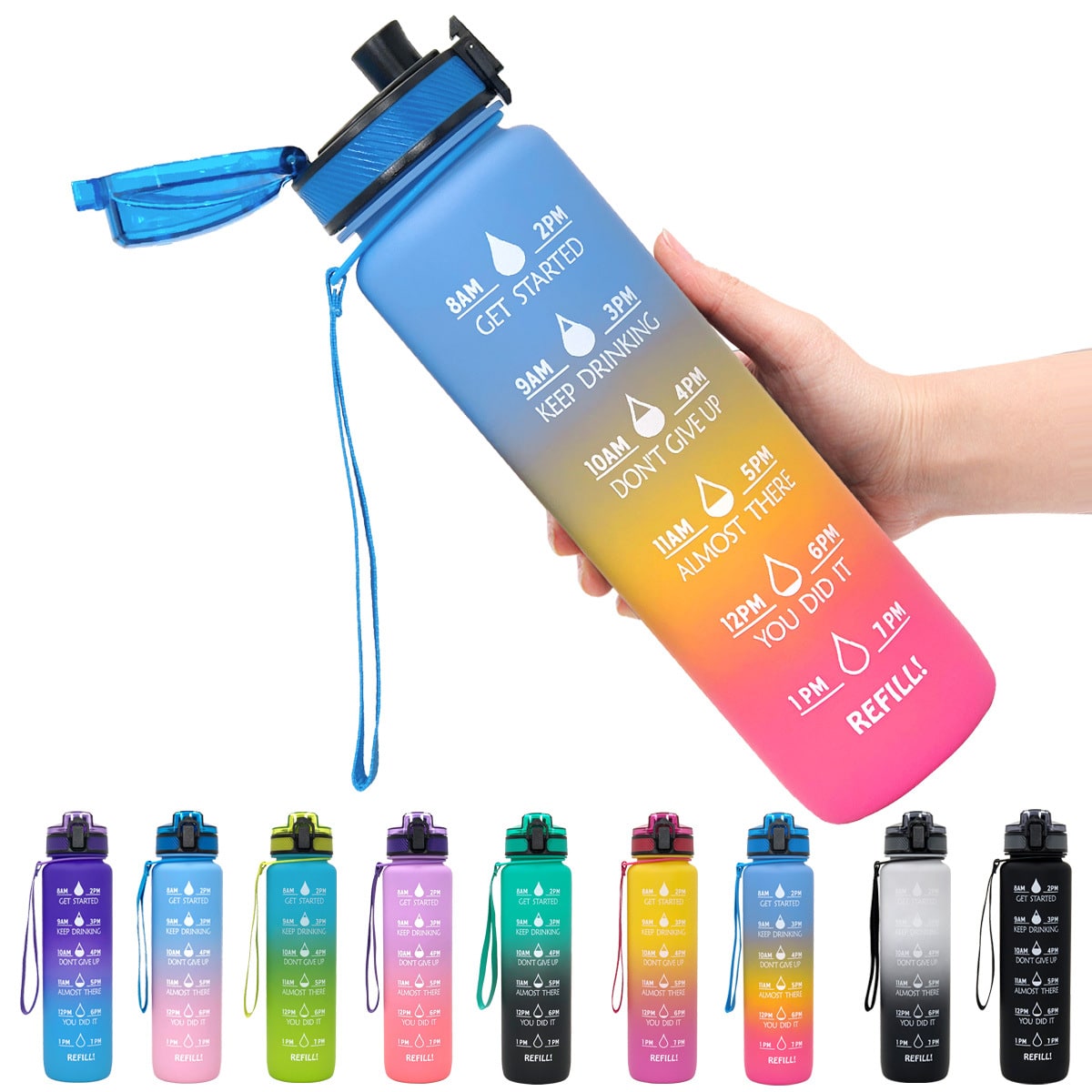 Water Bottle Motivational Quotes Sports Plastic Strap - Image 38
