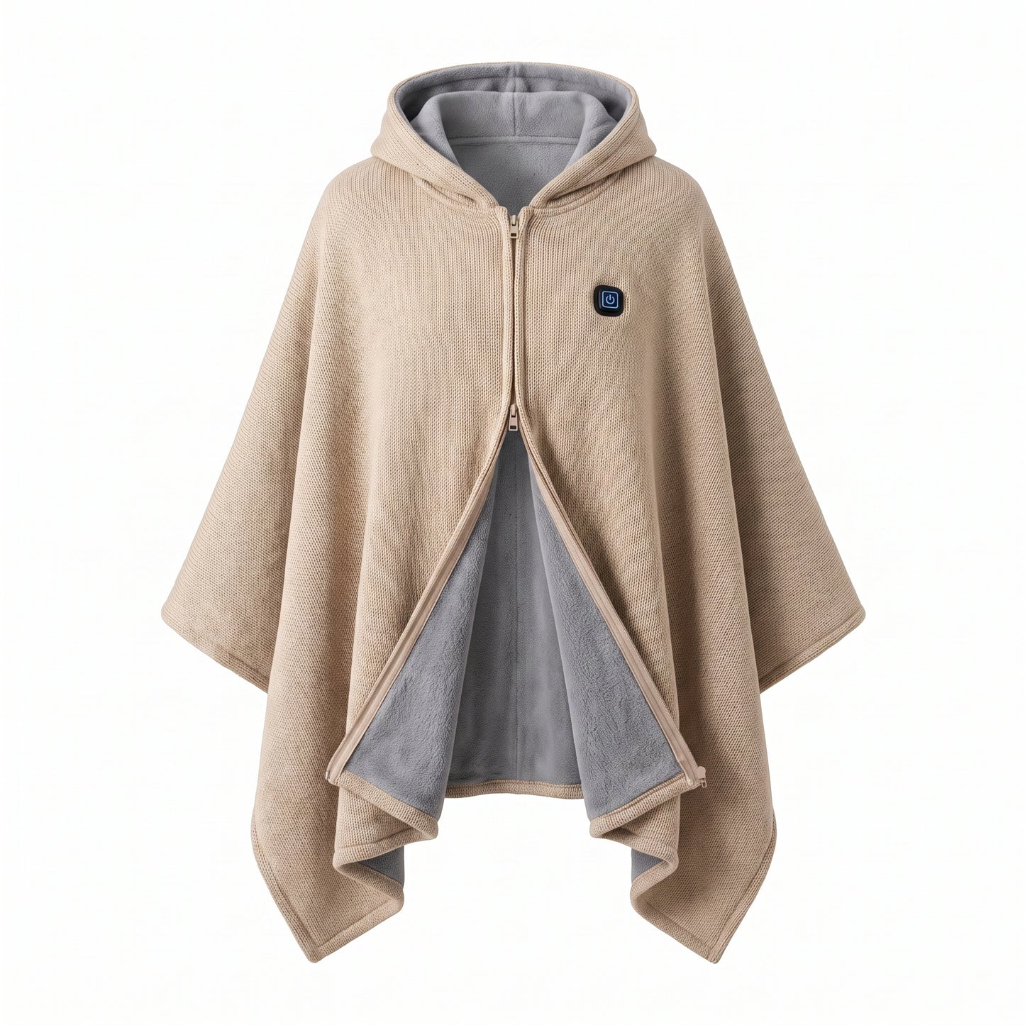 Wearable Heated Blanket with Supportive Poncho Wrap and Zip-Front - studio
