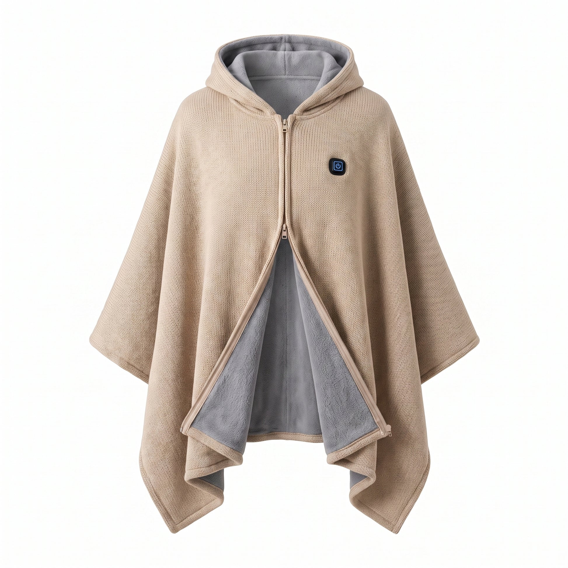 Wearable Heated Blanket with Supportive Poncho Wrap and Zip-Front - studio