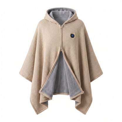 Wearable Heated Blanket with Supportive Poncho Wrap and Zip-Front - studio