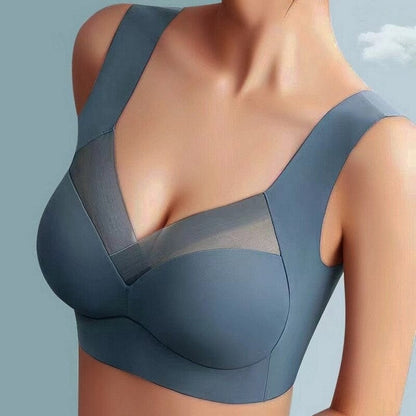 Wireless Comfort Bra Smoothing V-Neck Wide Strap Dusty Blue - Image 1