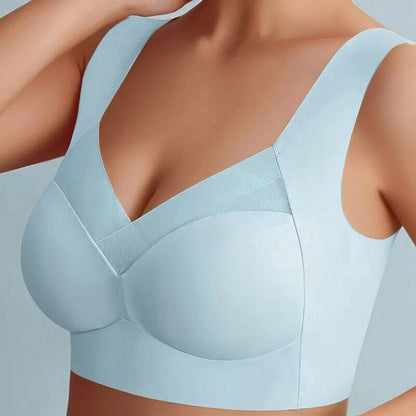 Wireless Comfort Bra Smoothing V-Neck Wide Strap Dusty Blue - Image 11