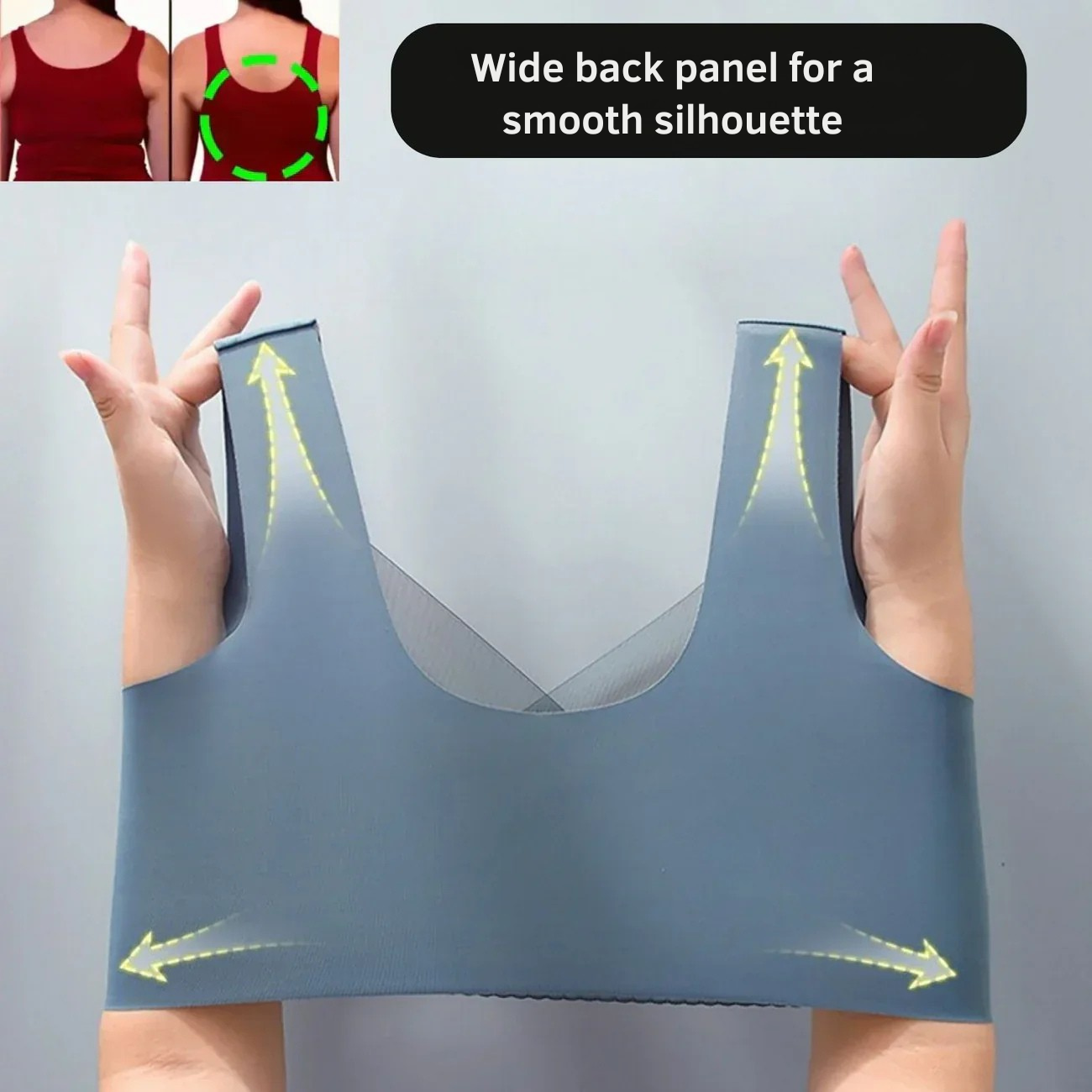 Wireless Comfort Bra Smoothing V-Neck Wide Strap Dusty Blue - Image 4