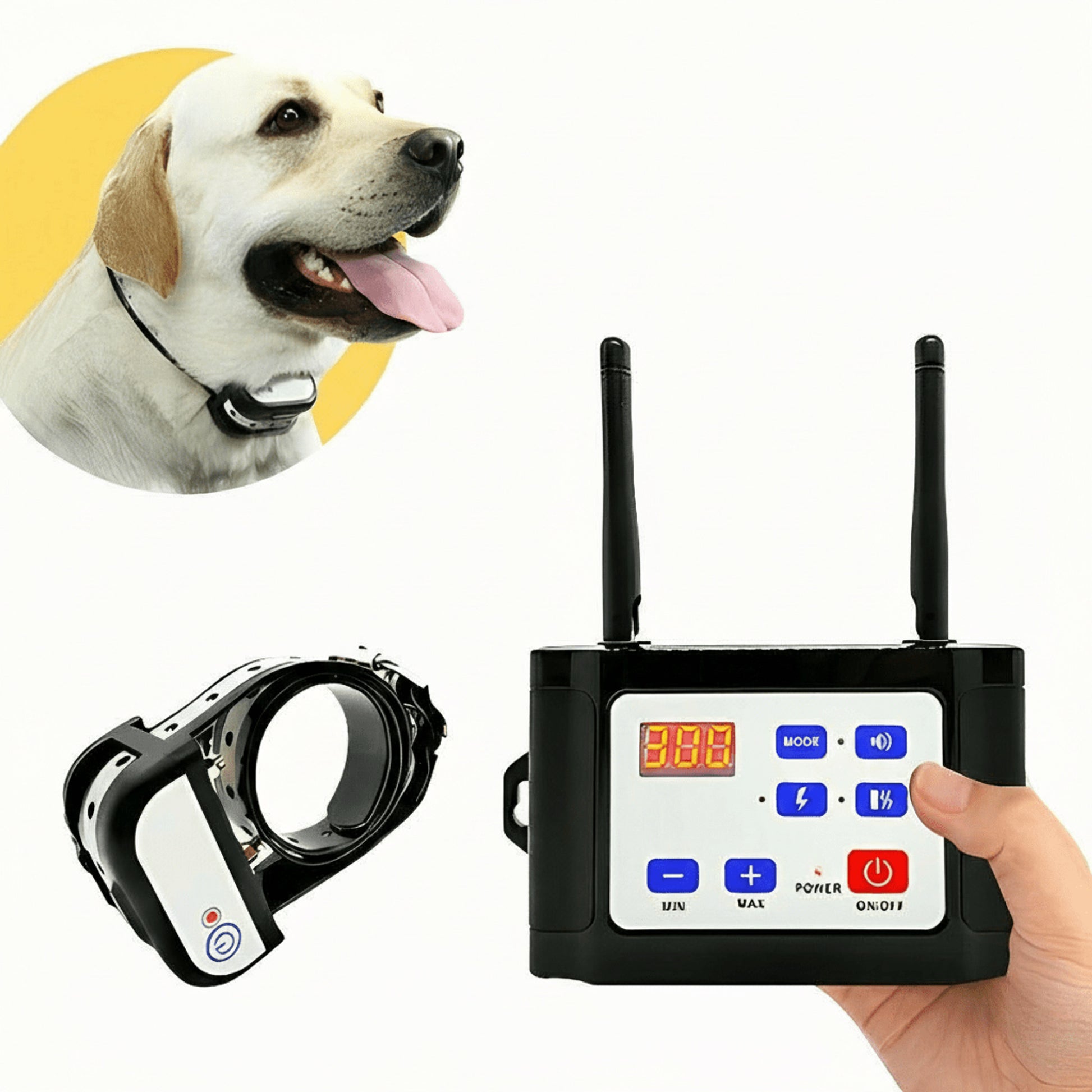 Wireless Dog Fence And Training System Plastic Base Station Waterproof Collars Red Display - Image 1