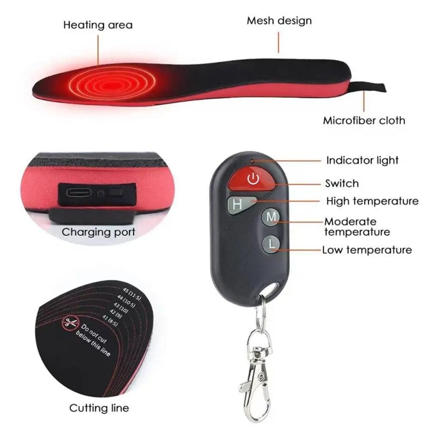Wireless Heated Shoe Insoles With Remote Control And Arch Support Electric Warm Inserts With USB Charging - Image 4