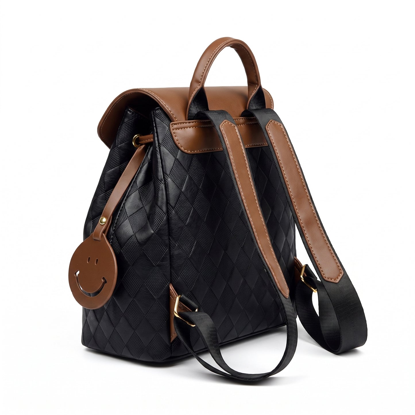 Backpack Stylish Drawstring Flap Faux Leather - angle