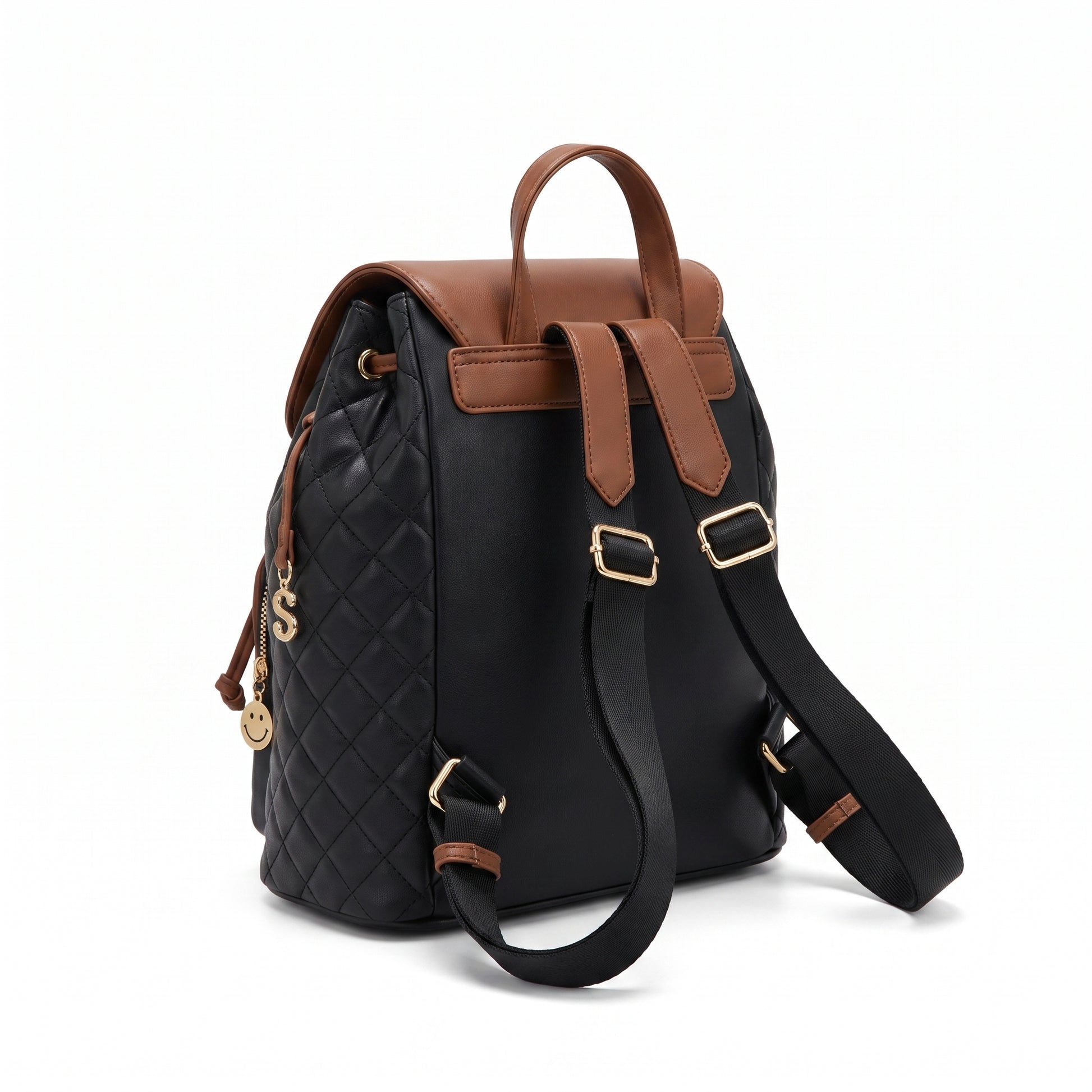 Backpack Stylish Drawstring Flap Faux Leather - angle