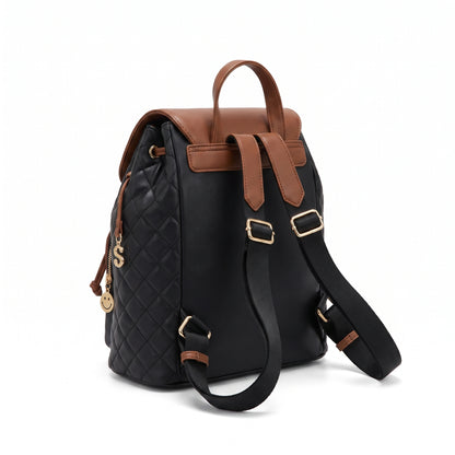 Backpack Stylish Drawstring Flap Faux Leather - angle