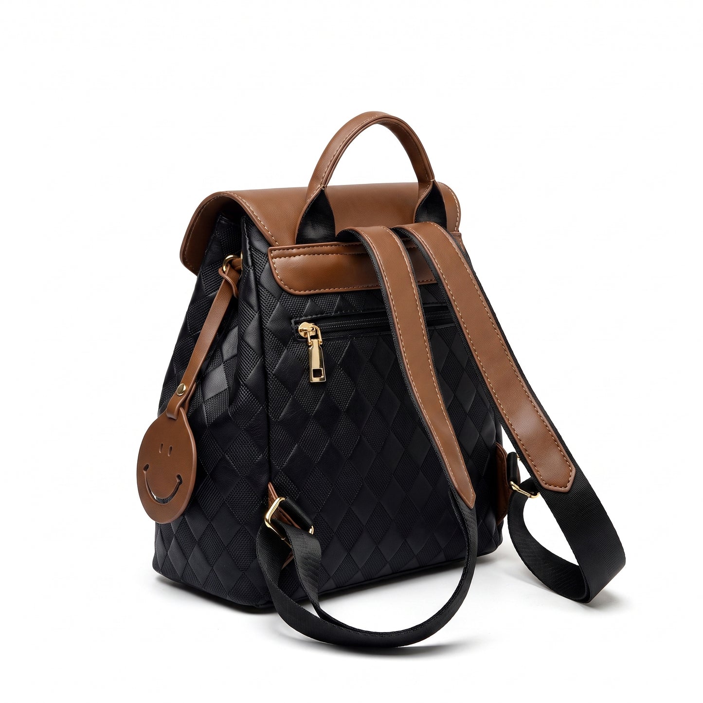 Backpack Stylish Drawstring Flap Faux Leather - angle