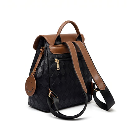 Backpack Stylish Drawstring Flap Faux Leather - angle
