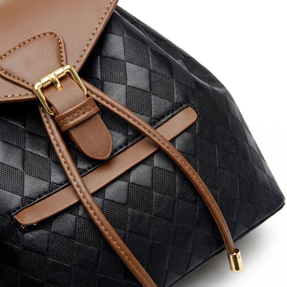 Backpack Stylish Drawstring Flap Faux Leather - detail