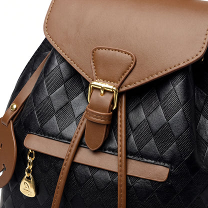 Backpack Stylish Drawstring Flap Faux Leather - detail