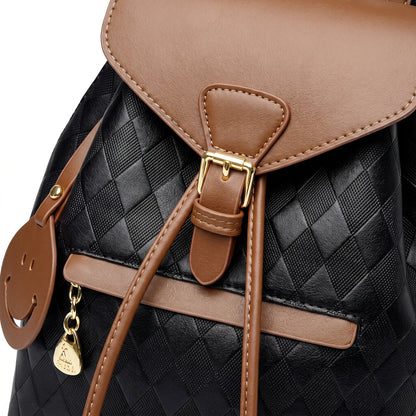 Backpack Stylish Drawstring Flap Faux Leather - detail