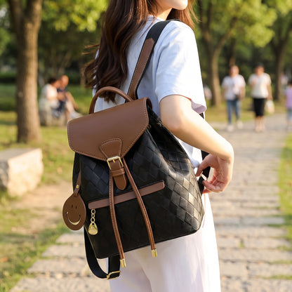 Backpack Stylish Drawstring Flap Faux Leather - hero