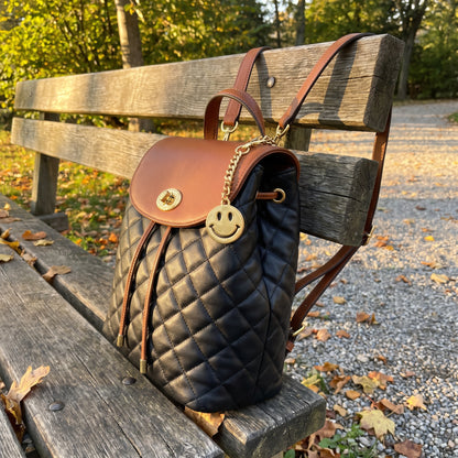 Backpack Stylish Drawstring Flap Faux Leather - in-use
