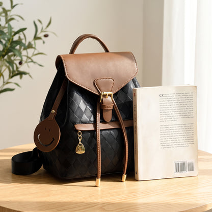 Backpack Stylish Drawstring Flap Faux Leather - scale