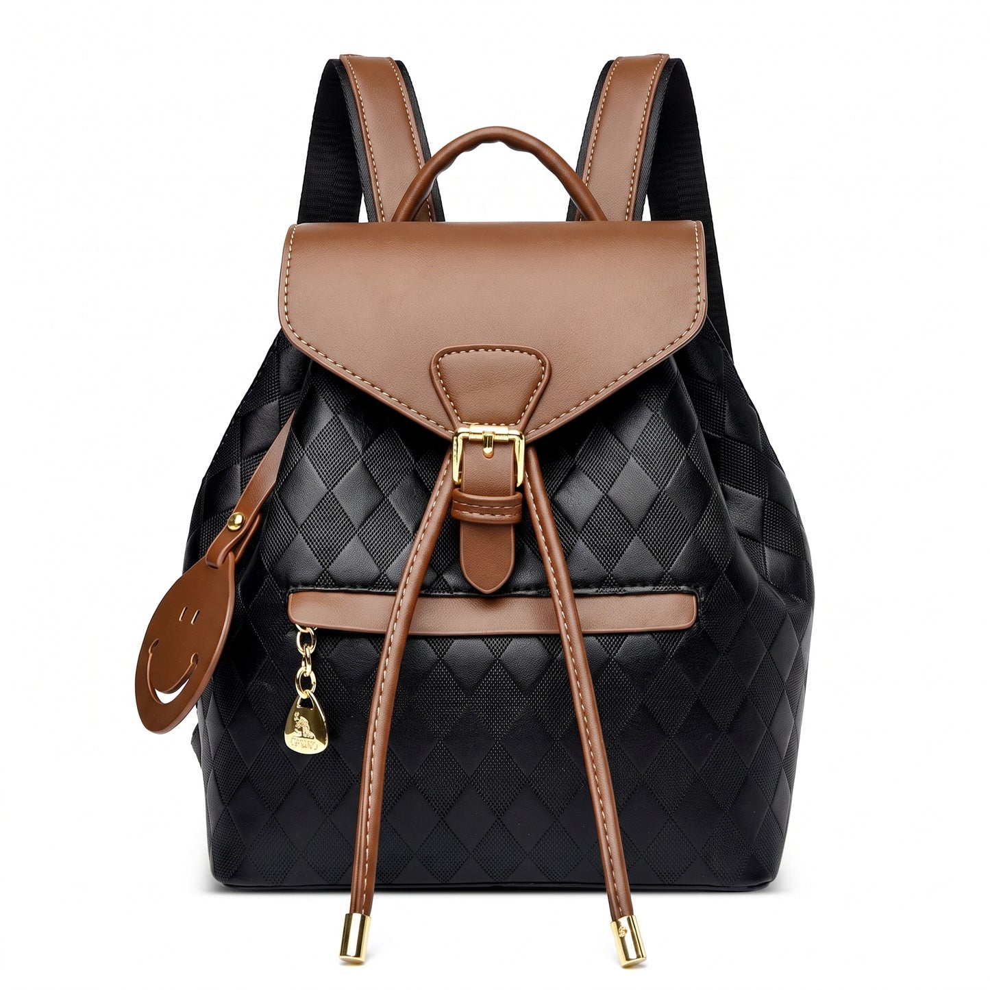Backpack Stylish Drawstring Flap Faux Leather - studio