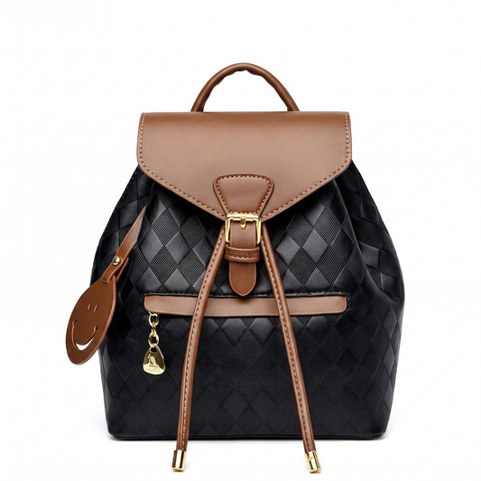 Backpack Stylish Drawstring Flap Faux Leather - studio