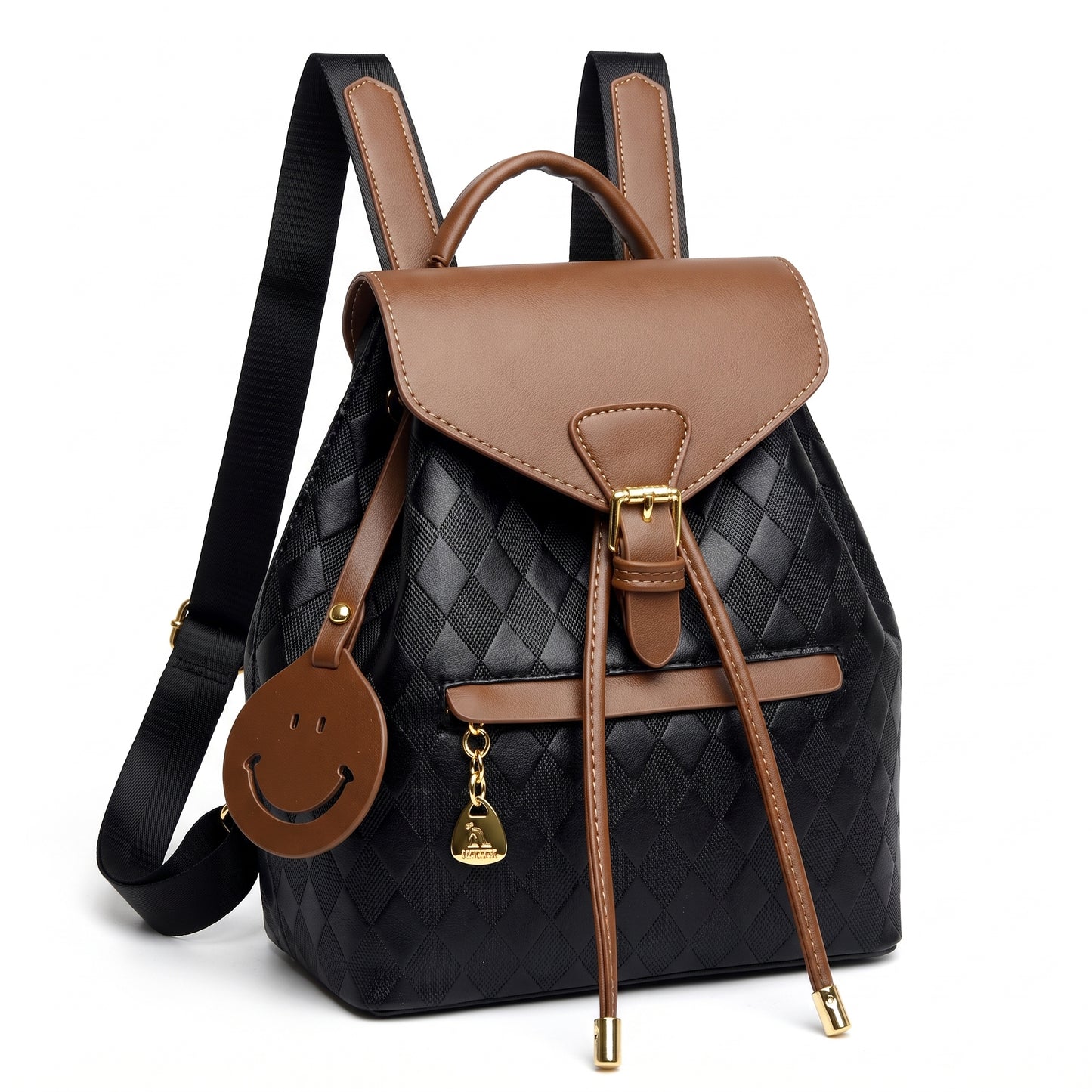 Backpack Stylish Drawstring Flap Faux Leather - studio