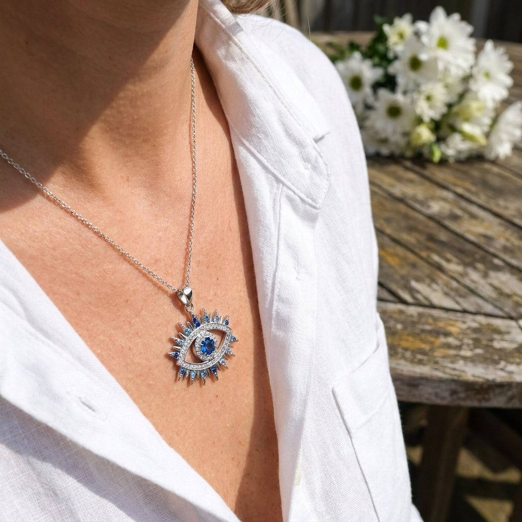 Women's Evil Eye Necklace | Pendant Necklace with Gemstones - Image 13