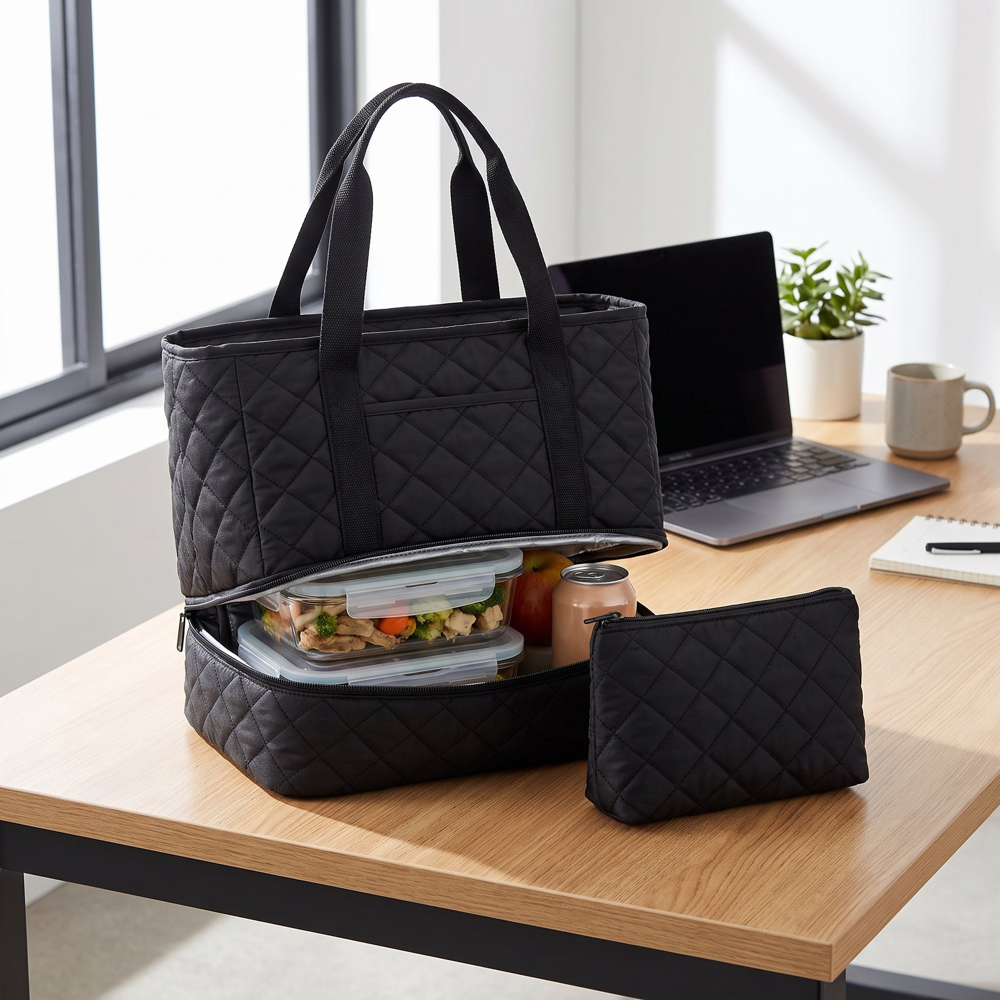Lunch Bag Tote for Work Quilted Insulated Laptop - hero