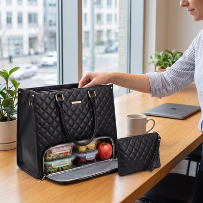 Lunch Bag Tote for Work Quilted Insulated Laptop - in-use