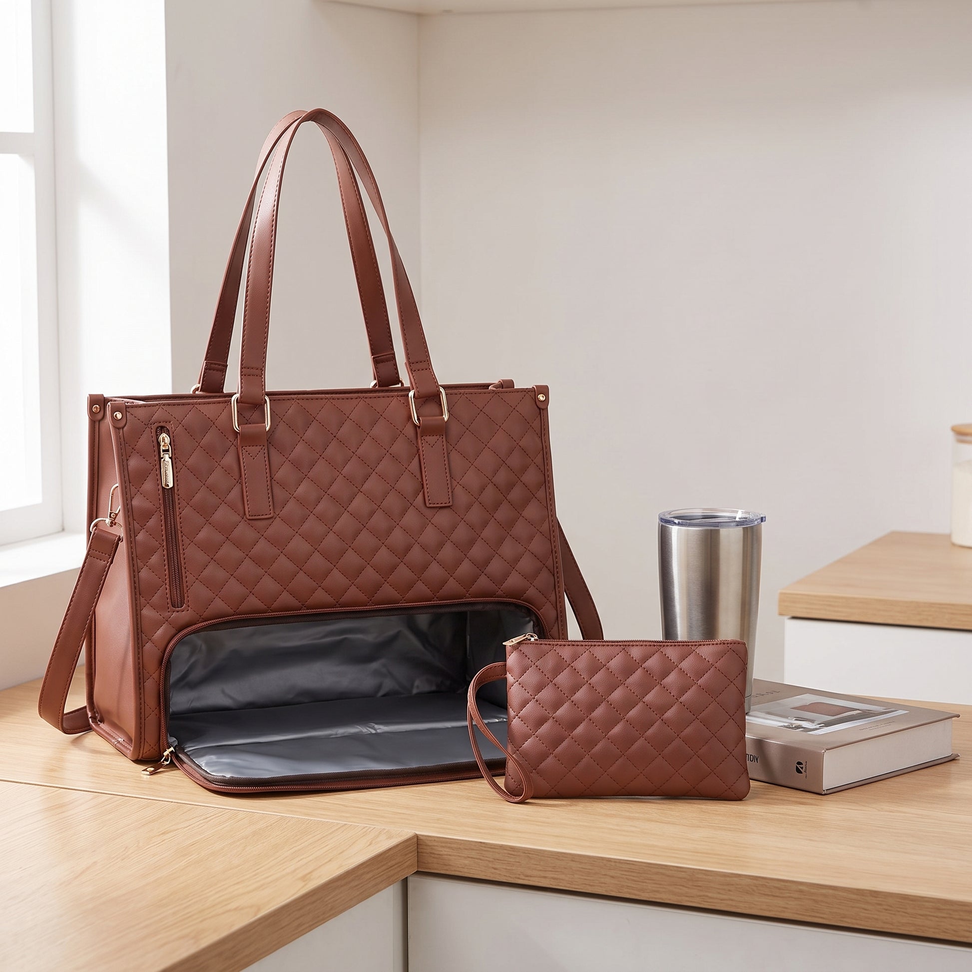 Lunch Bag Tote for Work Quilted Insulated Laptop - scale