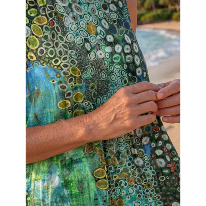 Women's Blue Green Abstract Print Midi Dress | Sleeveless Casual Dress - Image 4