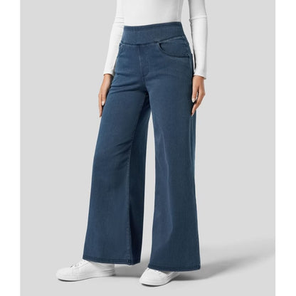 Women's Blue High Waisted Wide Leg Pants | Pull-On Style - Image 1