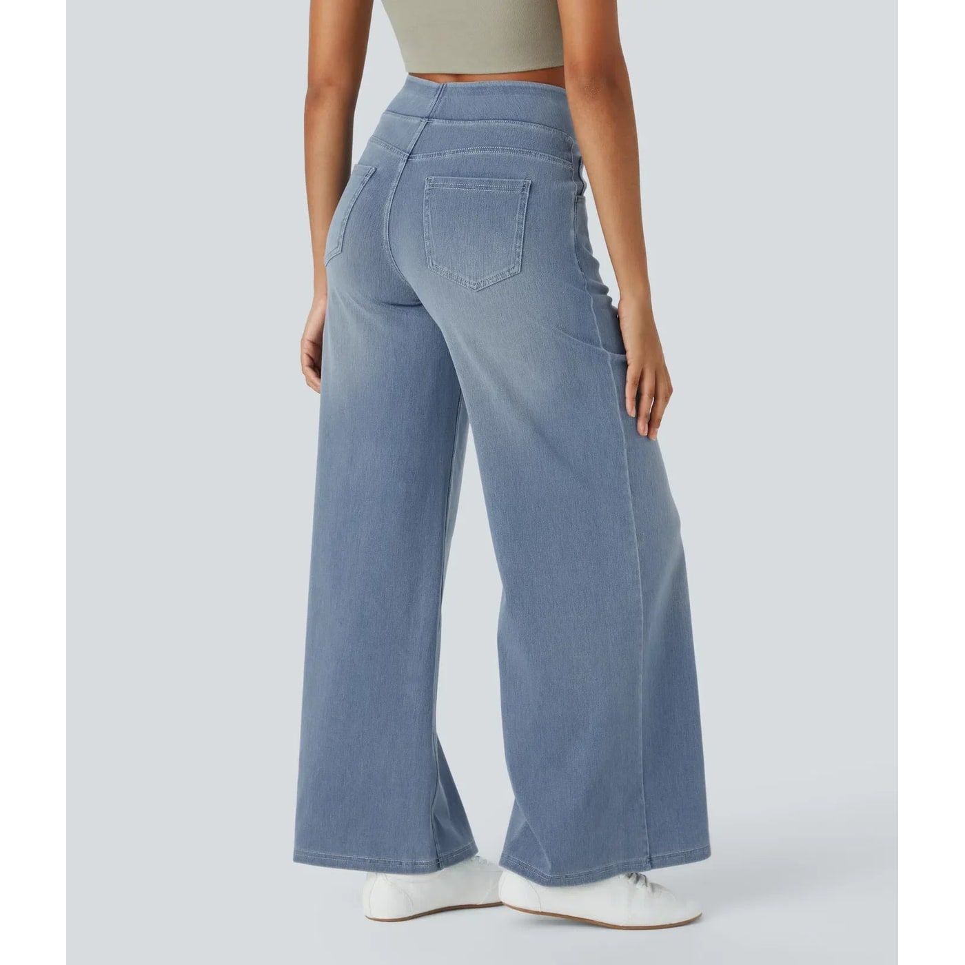 Women's Blue High Waisted Wide Leg Pants | Pull-On Style - Image 10